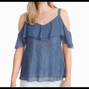 NWT WHBM Blue Cold Shoulder Lace Top